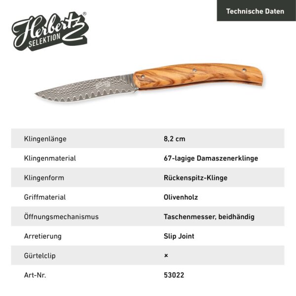 Herbertz Selektion Taschenmesser Damast Olivenholz