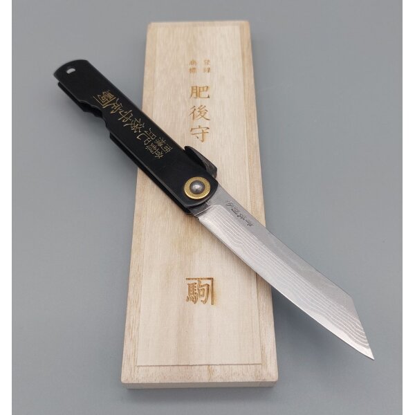Higonokami Aogami-Tanzou Damast100 mm Heft Japanisches Taschenmesser mit Holzbox