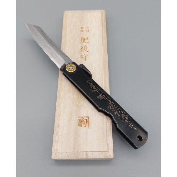Higonokami Aogami-Tanzou Damast100 mm Heft Japanisches Taschenmesser mit Holzbox