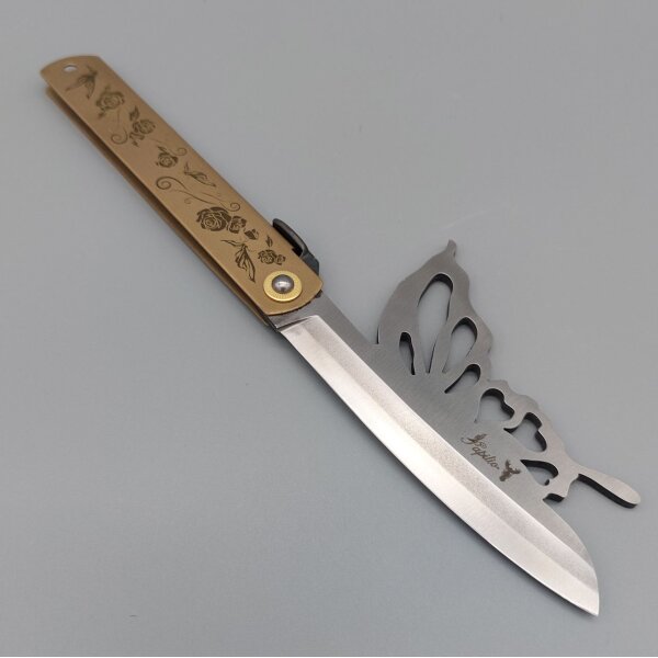 Higonokami Papilio Friction Folder Satin  Aogami Warikomi Stahl Messing