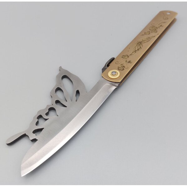 Higonokami Papilio Friction Folder Satin  Aogami Warikomi Stahl Messing