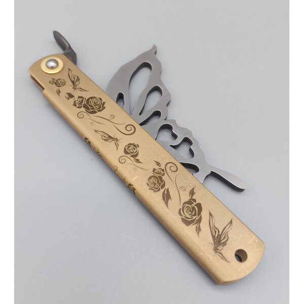 Higonokami Papilio Friction Folder Satin  Aogami Warikomi Stahl Messing