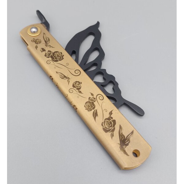Higonokami Papilio Friction Folder Black Aogami Warikomi Stahl Messing