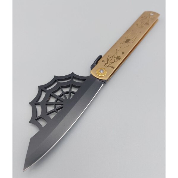 Higonokami Aranea Friction Folder Black Aogami Warikomi Stahl Messing