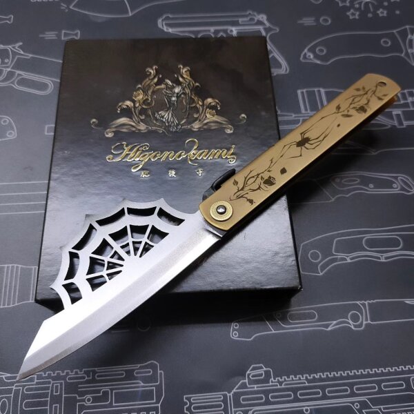 Higonokami Aranea Friction Folder Satin Aogami Warikomi Stahl Messing