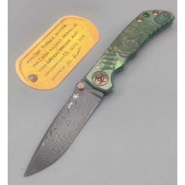 Spartan Blades SF5 Custom Damast Harsey Folder - PLAGUE DOCTOR Green