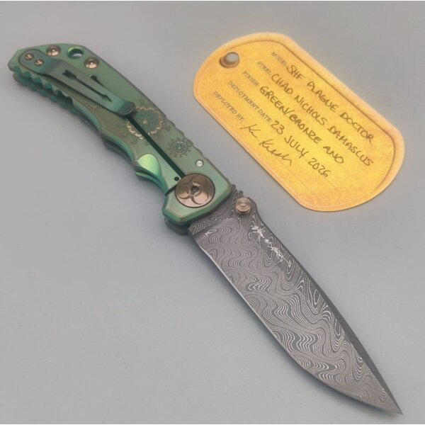 Spartan Blades SF5 Custom Damast Harsey Folder - PLAGUE DOCTOR Green