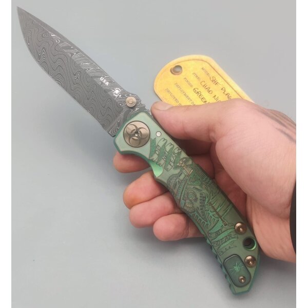 Spartan Blades SF5 Custom Damast Harsey Folder - PLAGUE DOCTOR Green