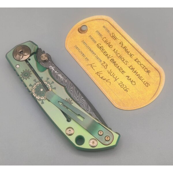 Spartan Blades SF5 Custom Damast Harsey Folder - PLAGUE DOCTOR Green