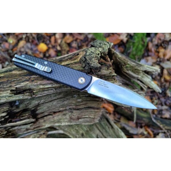 SRM Knives Qrick 408L-KB Hidden Flipper 14C28N Stahl G10 / Carbon