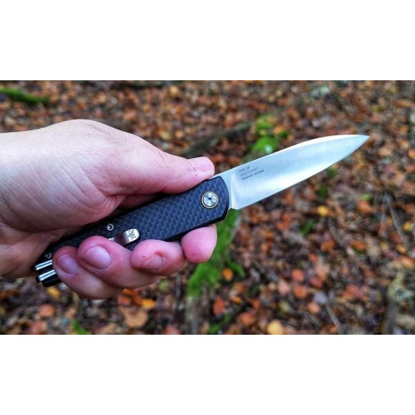 SRM Knives Qrick 408L-KB Hidden Flipper 14C28N Stahl G10 / Carbon