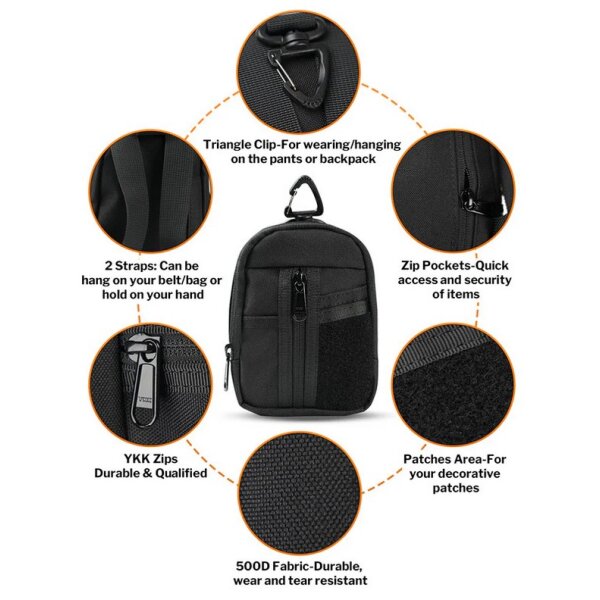 Viperade VE35 EDC Organizer Pouch Tactical Keychain Pouch Black EDC Pouch Pocket Organizer