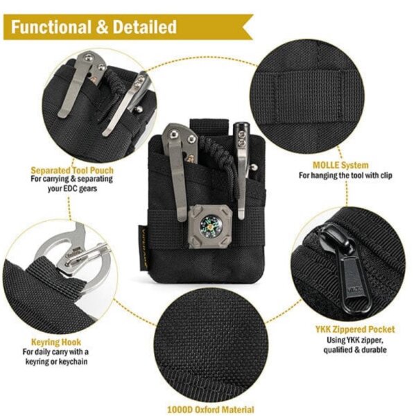 Viperade VE13-Black Mini EDC Pouch EDC Pocket Organizer Tactical EDC Compact Pocket Organizer Pouch Tactical Keychain Pouch EDC Pouch Pocket Organizer