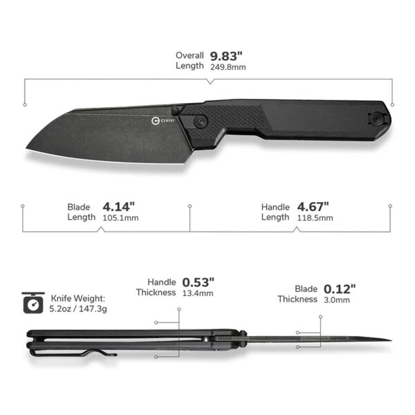 Civivi Hid Folding Kitchen Knife C23008-1 Black G10 14C28N Stahl