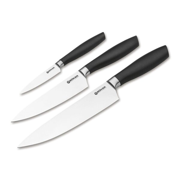 Böker Solingen Core Professional Messertrio mit Geschirrtuch 3 Messer mit x50CrMoV15 Stahl und