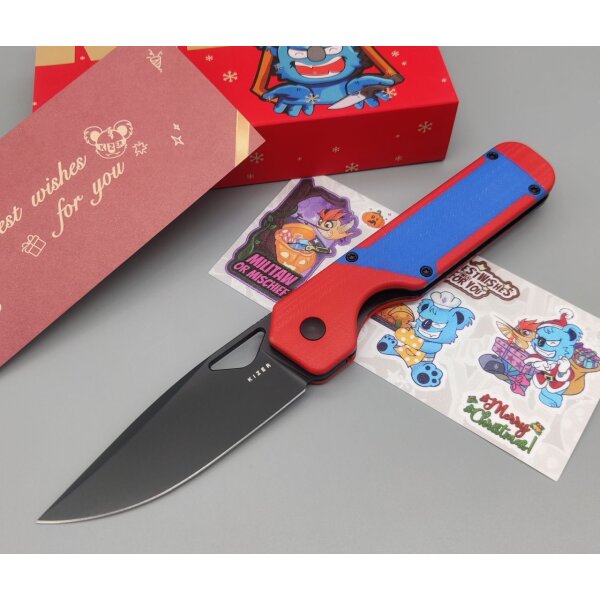Kizer Militaw "Mario" Frontflipper Nitro-V Stahl G10 Red & Blue