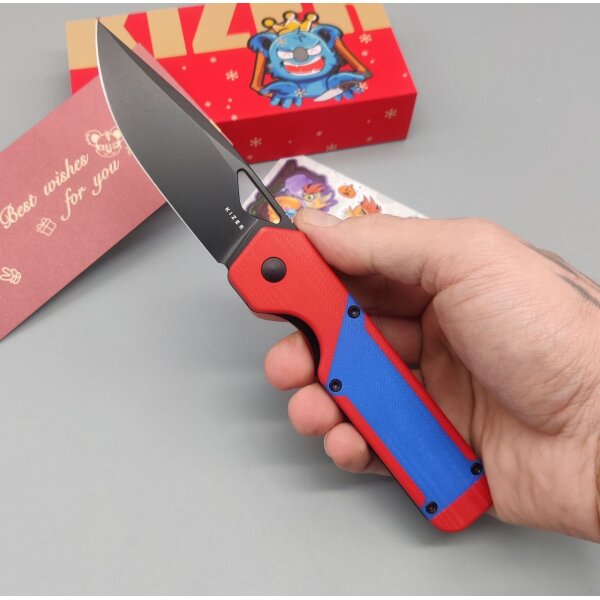 Kizer Militaw "Mario" Frontflipper Nitro-V Stahl G10 Red & Blue