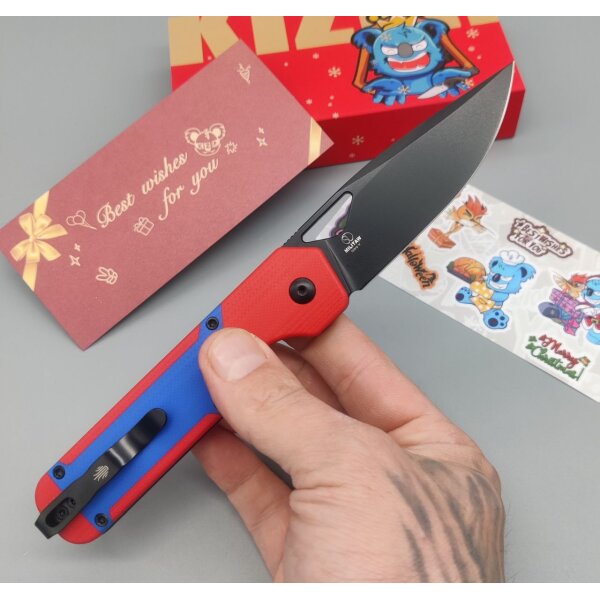 Kizer Militaw "Mario" Frontflipper Nitro-V Stahl G10 Red & Blue