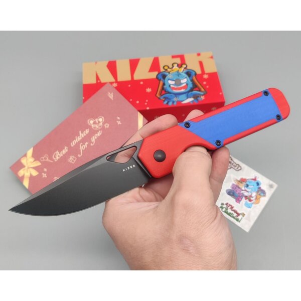 Kizer Militaw "Mario" Frontflipper Nitro-V Stahl G10 Red & Blue