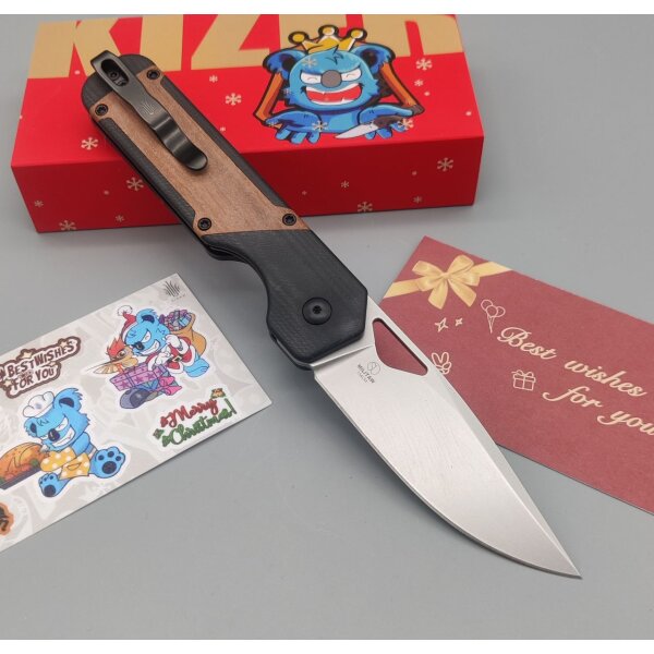 Kizer Militaw Frontflipper 154CM Stahl G10 + Mkuruti Holz