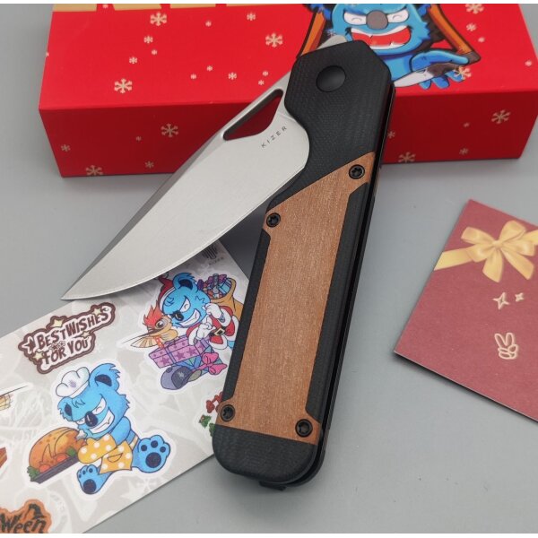 Kizer Militaw Frontflipper 154CM Stahl G10 + Mkuruti Holz