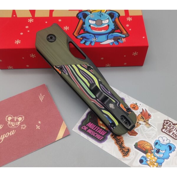 Kizer Militaw Frontflipper Nitro-V Stahl G10 Green Party Streamers