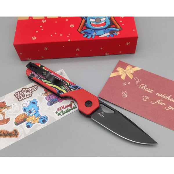 Kizer Mini Militaw Frontflipper Nitro-V Stahl G10 Red Party Streamers