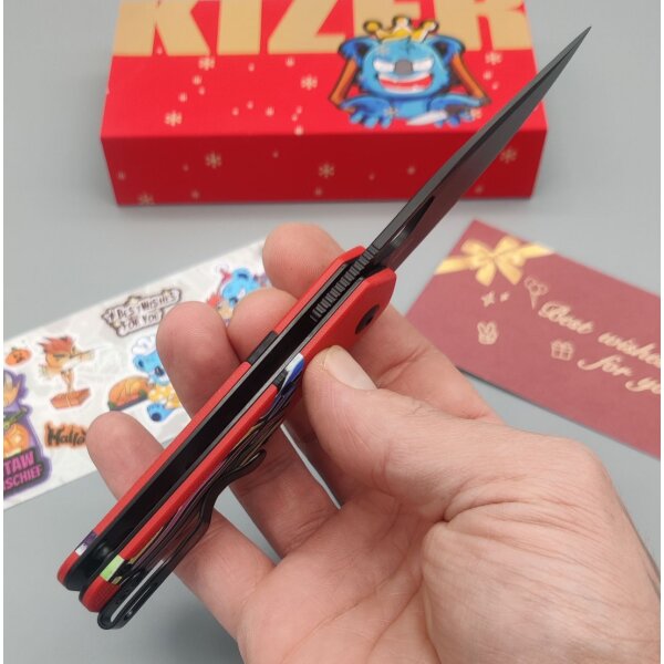 Kizer Mini Militaw Frontflipper Nitro-V Stahl G10 Red Party Streamers