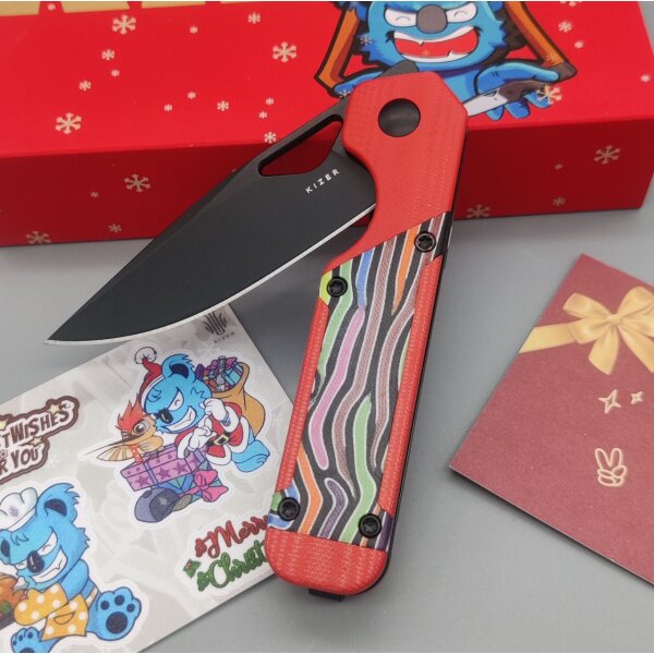 Kizer Mini Militaw Frontflipper Nitro-V Stahl G10 Red Party Streamers
