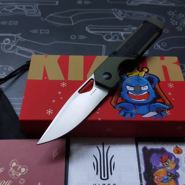 Kizer Mini Militaw Frontflipper Nitro-V Stahl G10 Black Pattern