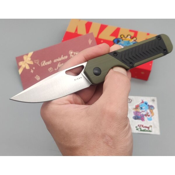 Kizer Mini Militaw Frontflipper Nitro-V Stahl G10 Black Pattern