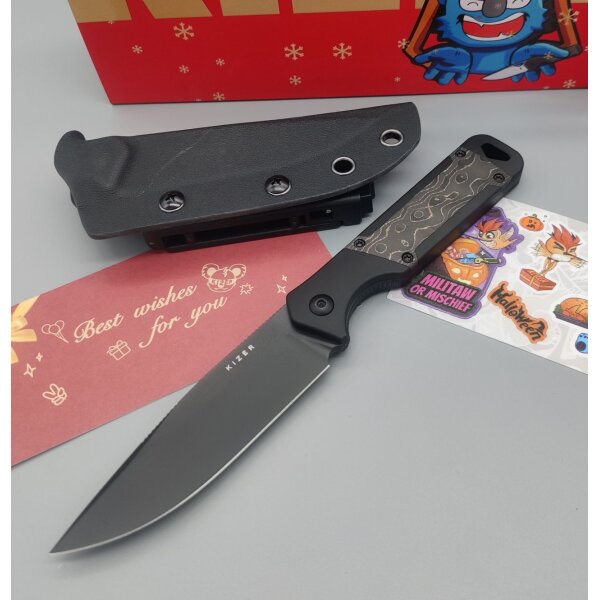 Kizer Militaw Fixed Blade S35VN Aluminium / Gold Fat Carbon