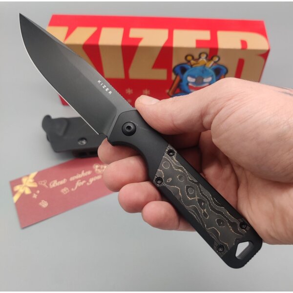 Kizer Militaw Fixed Blade S35VN Aluminium / Gold Fat Carbon