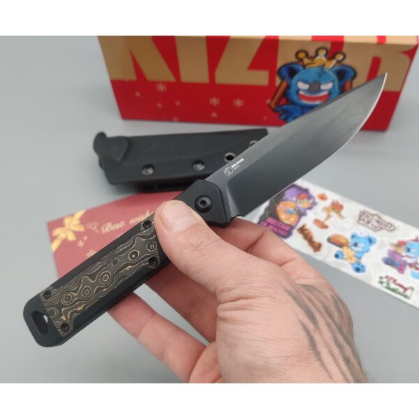 Kizer Militaw Fixed Blade S35VN Aluminium / Gold Fat Carbon