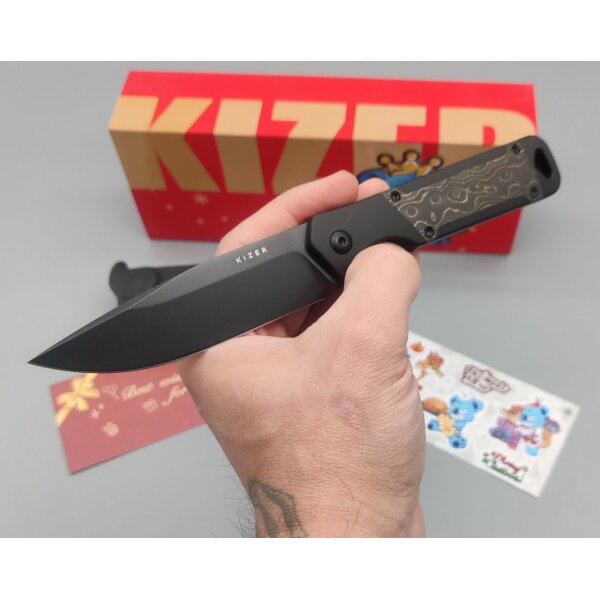 Kizer Militaw Fixed Blade S35VN Aluminium / Gold Fat Carbon
