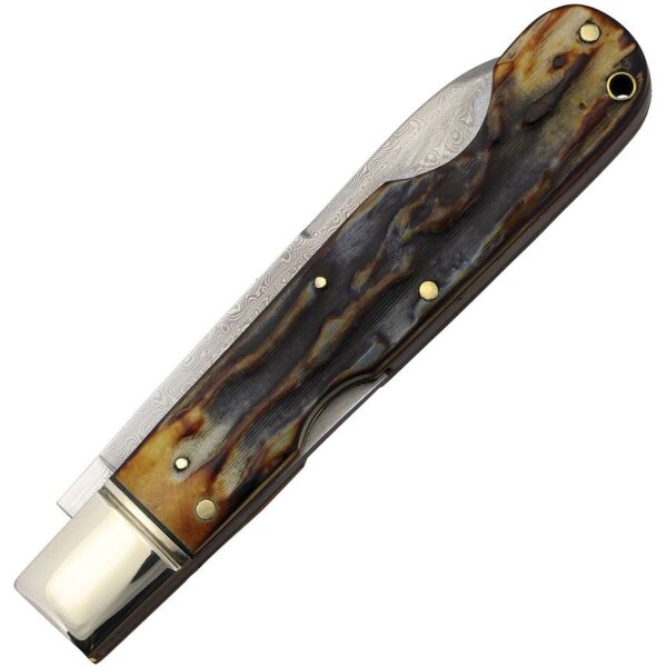 Rough Ryder Damast Cinnamon Bone Stag Messer mit Backlock und Knochengriffschalen Folding Knife Knochen
