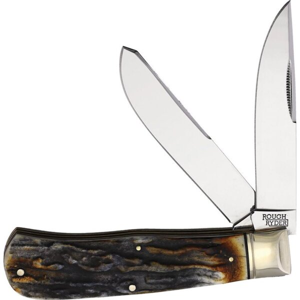 Rough Ryder Trapper Cinnamon Bone Knochen Messer Carbonstahl Taschenmesser mit Knochengriff und Doppelklinge RR2431