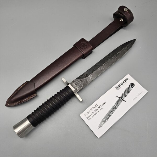 Böker Solingen Acht-Acht Flak Damast Dolch Sammlermesser Made in Solingen Lederscheide 121508DAM