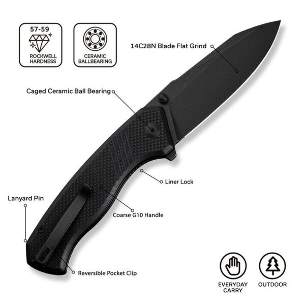 CIVIVI Placoid 14C28N Black Stonewashed Coarse G10 Black C23079-1