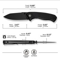 CIVIVI Placoid 14C28N Black Stonewashed Coarse G10 Black...