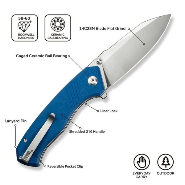 CIVIVI Placoid Flipper & Thumb Stud Knife G10 Handle 3.67" 14C28N Blade