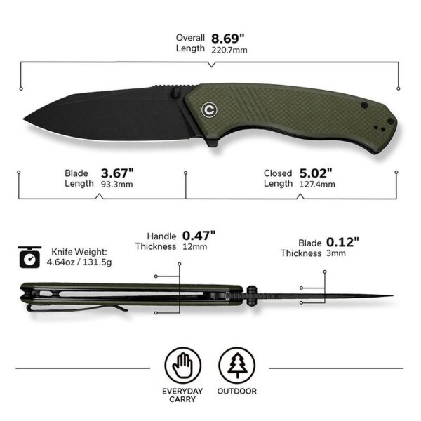 CIVIVI Placoid Flipper & Thumb Stud Knife G10 Handle 3.67" 14C28N Blade Klinge