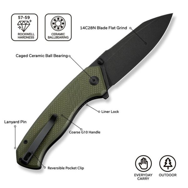 CIVIVI Placoid Flipper & Thumb Stud Knife G10 Handle 3.67" 14C28N Blade Klinge