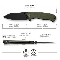 CIVIVI Placoid Flipper & Thumb Stud Knife G10 Handle...