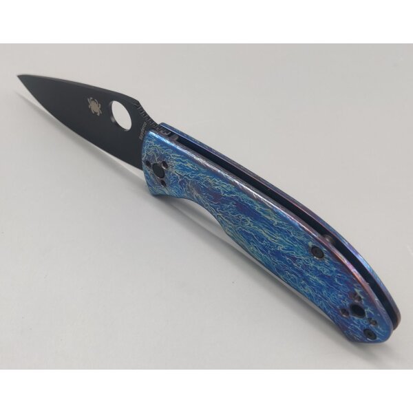 Spyderco Tenacious Titanium R.I.L. Disarray Finish D2 Black Blade PlainEdge C122TIBLBKD2P