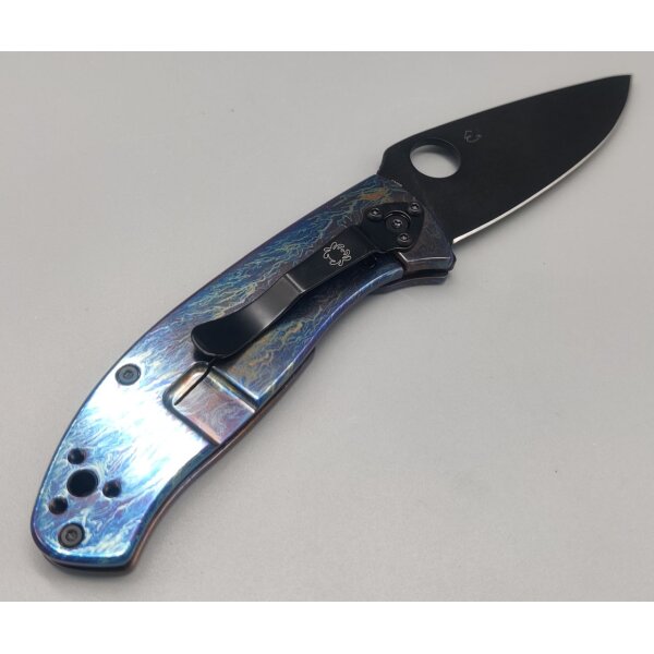 Spyderco Tenacious Titanium R.I.L. Disarray Finish D2 Black Blade PlainEdge C122TIBLBKD2P