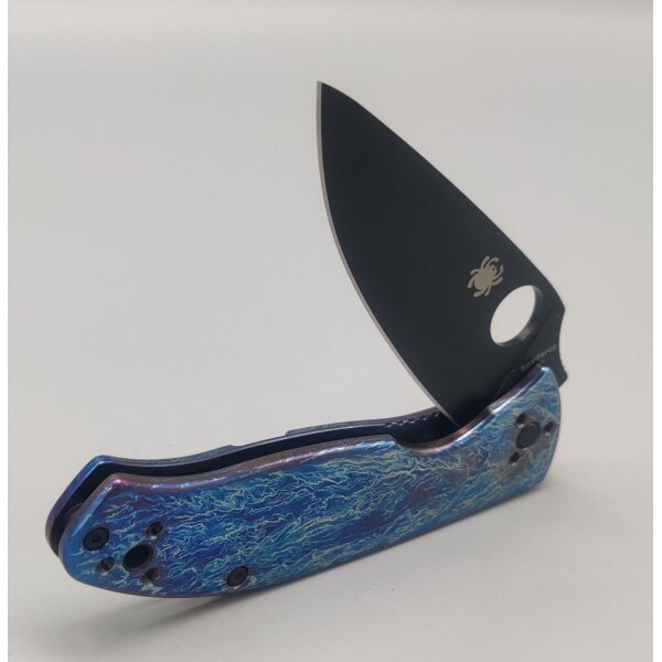 Spyderco Tenacious Titanium R.I.L. Disarray Finish D2 Black Blade PlainEdge C122TIBLBKD2P