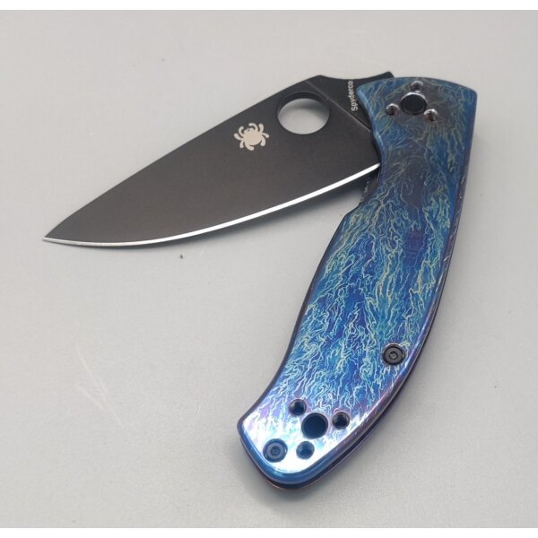 Spyderco Tenacious Titanium R.I.L. Disarray Finish D2 Black Blade PlainEdge C122TIBLBKD2P