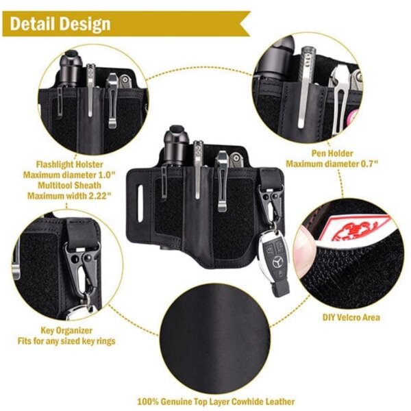 Viperade PL3-A Schwarz Lederholster für EDC Gear mit Klett