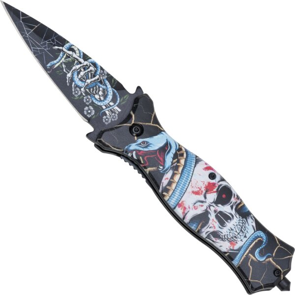 Haller Nightmare Stiletto Taschenmesser Skull and Snake 420 Stahl